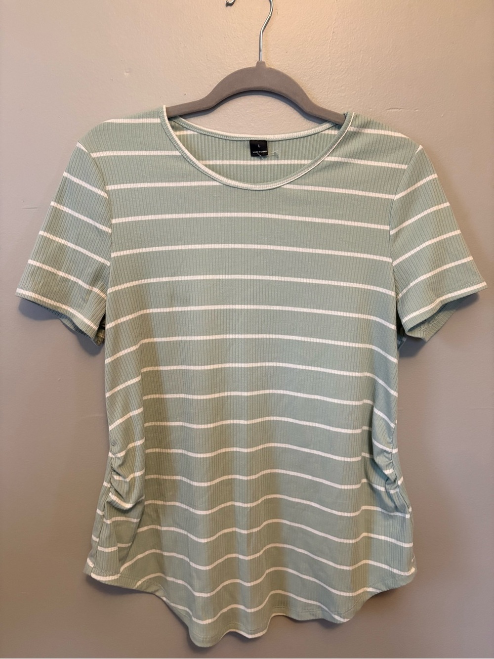 Short Sleeve Striped Scoop Neck Top - Sage/White